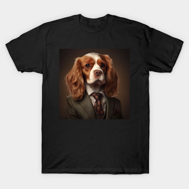 Cavalier King Charles Spaniel Dog in Suit T-Shirt by Merchgard